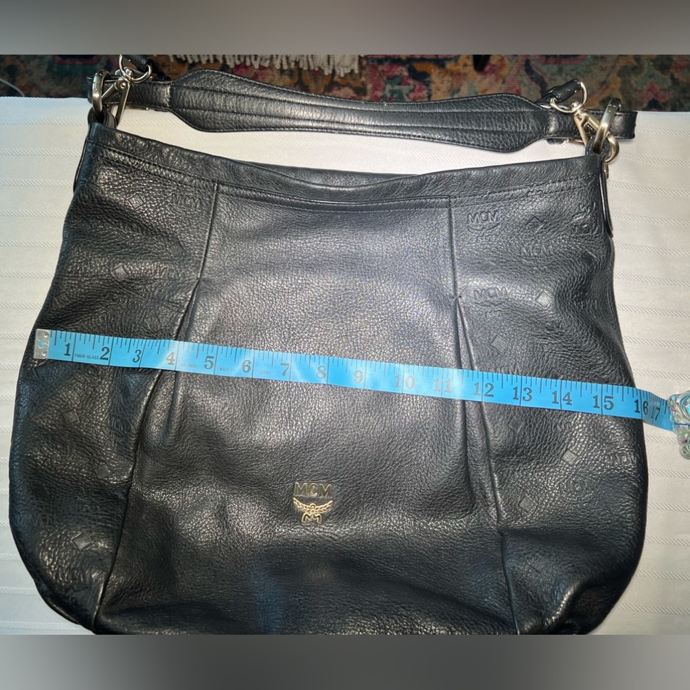 Preloved MCM Smooth Leather and Monogram Print Two-way convertible bag